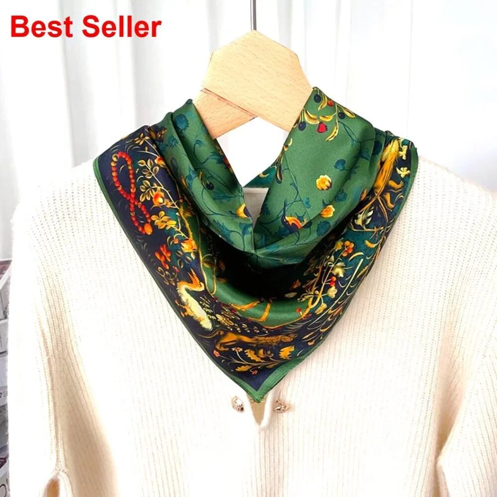 100% Mulberry Silk Square Scarf for Hair, 25.6